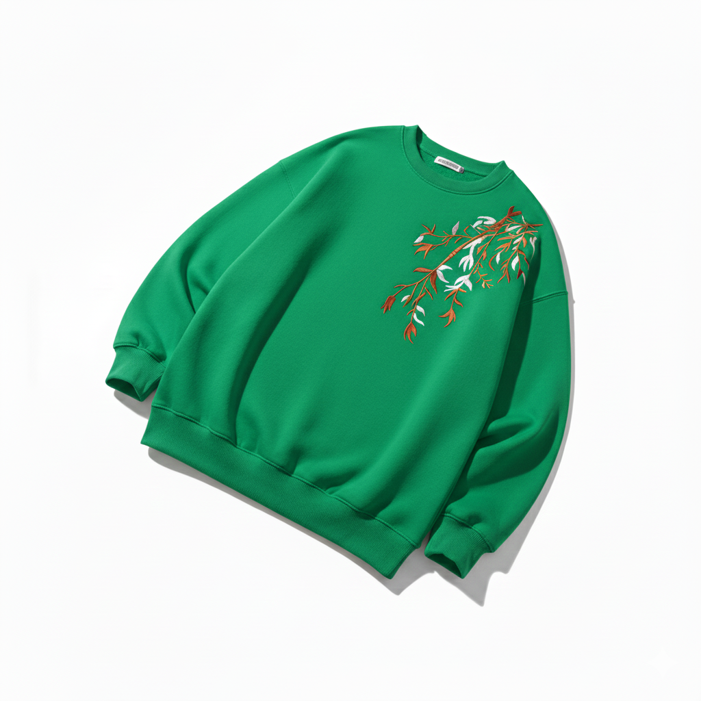 "HEAVENWEAR Beige Embroidered Sweatshirt with Autumn Leaves Design"