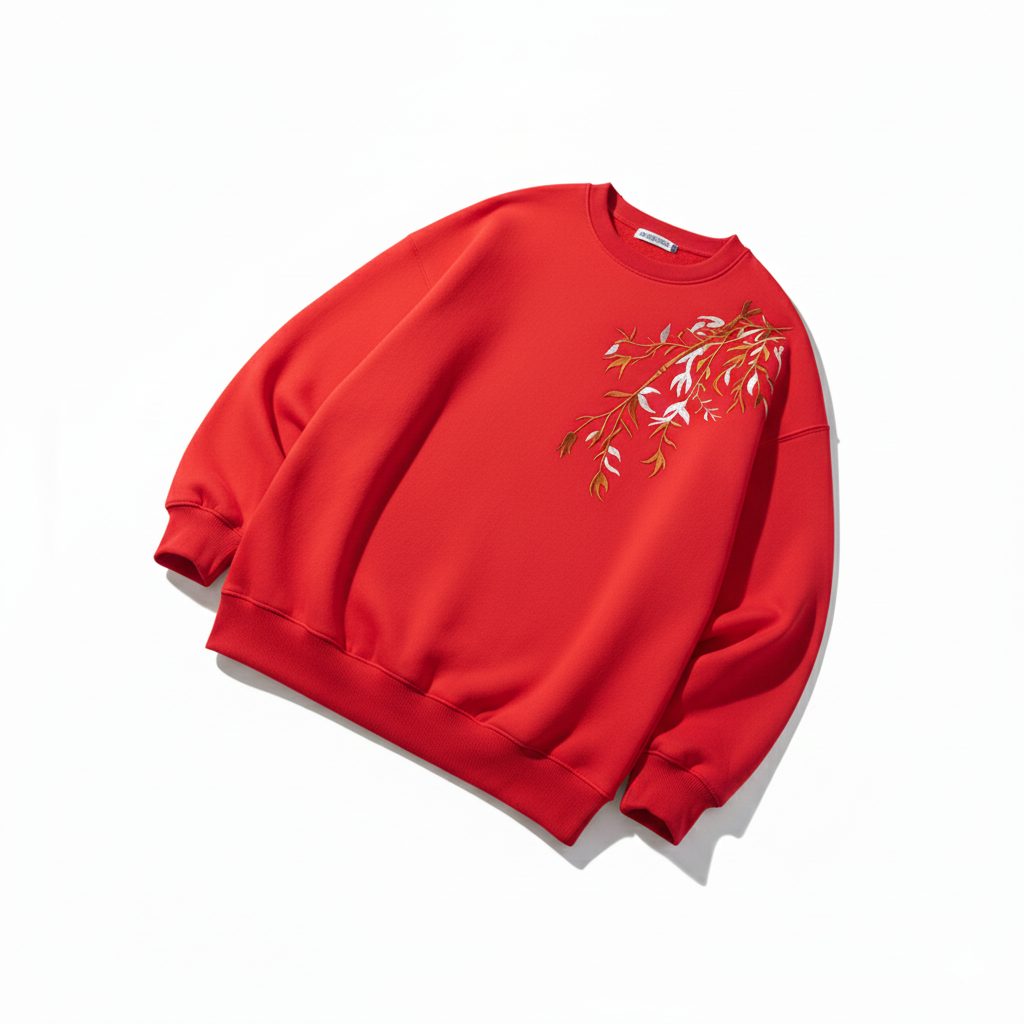 "HEAVENWEAR Beige Embroidered Sweatshirt with Autumn Leaves Design"