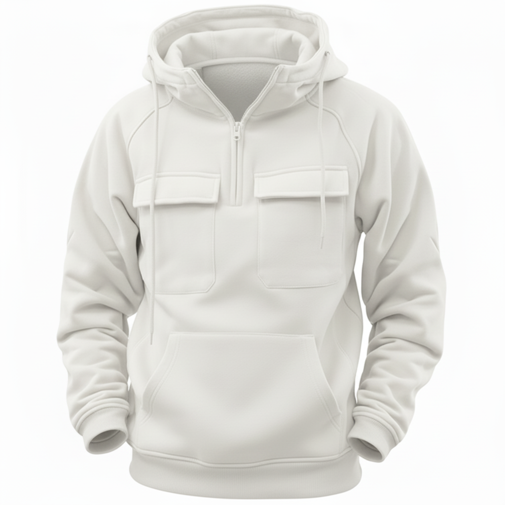HEAVENWEAR White Zip-Up Hoodie with Utility Pockets – Urban Streetwear