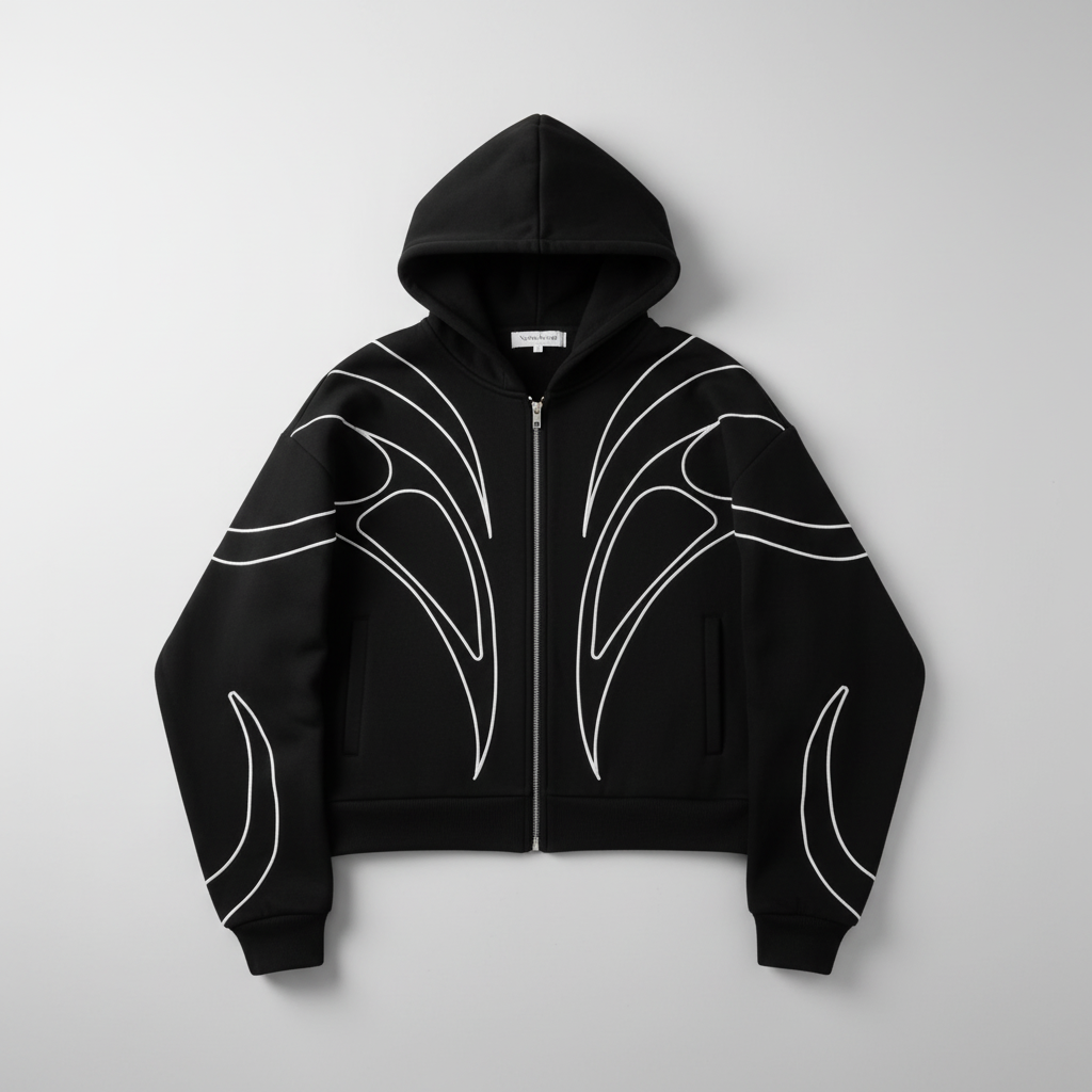 HEAVENWEAR Green Zip-Up Hoodie with Bold White Abstract Design