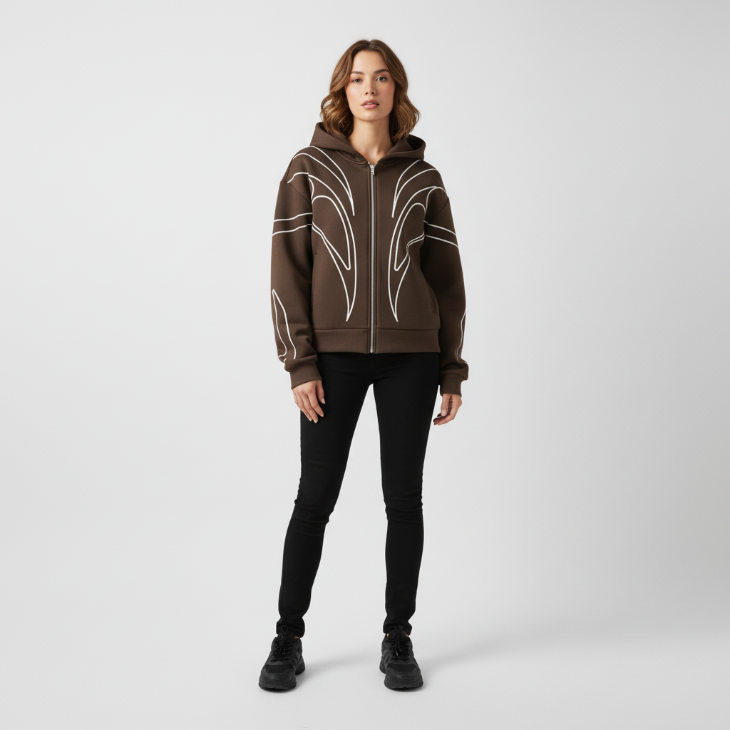 HEAVENWEAR Green Zip-Up Hoodie with Bold White Abstract Design